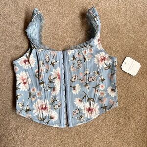 Altar'd State Blue Floral Corset Crop Top